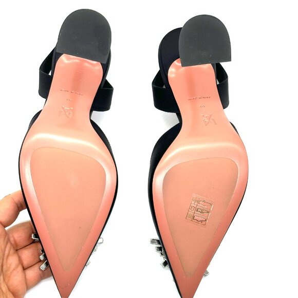 AMINA  MUADDI Begum Satin Crystal Slingback Sandals Heels Shoes Black - Picture 14 of 16
